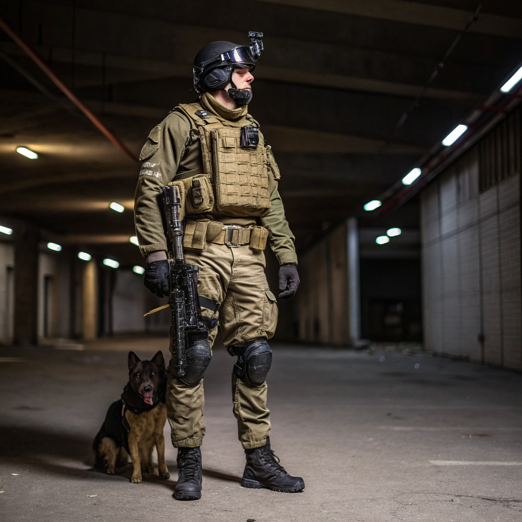 Professional security operative in tactical gear
